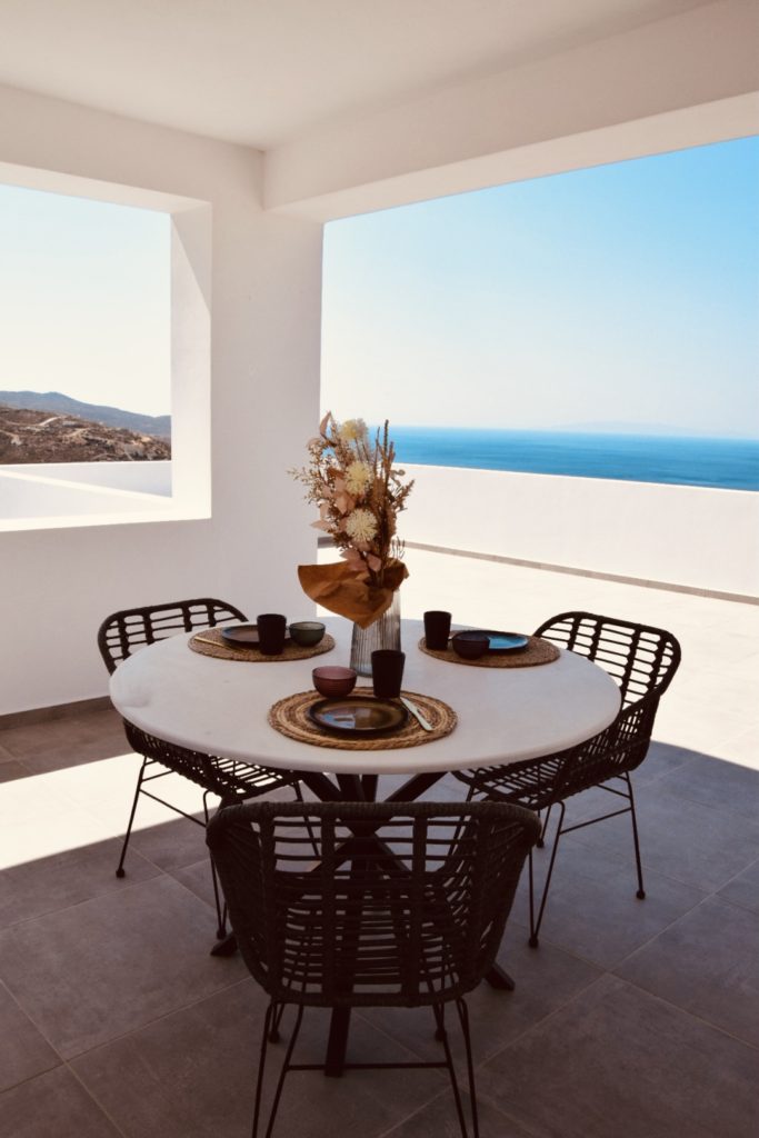 Rooftop view of villa in Karystos with sea view